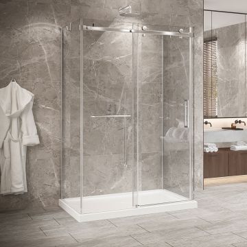 Porte de douche 54 po x Bellini 2.0 36 po chrome sur mur
