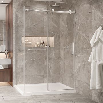 Porte de douche 54 po x Bellini 2.0 42 po en coin chrome fermeture sur mur mur à droite
