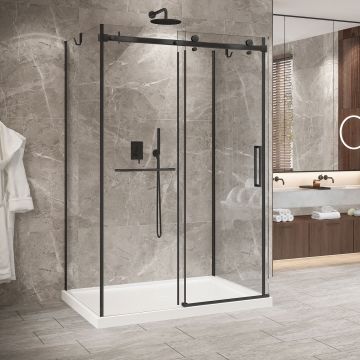 Porte de douche 54 po x Bellini 2.0 42 po noir mat sur mur