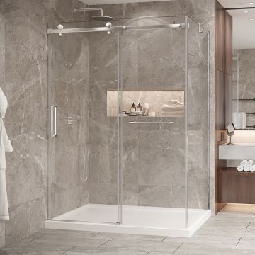 Porte de douche 60 po x Bellini 2.0 42 po en coin chrome fermeture sur mur mur à gauche porte à gauche