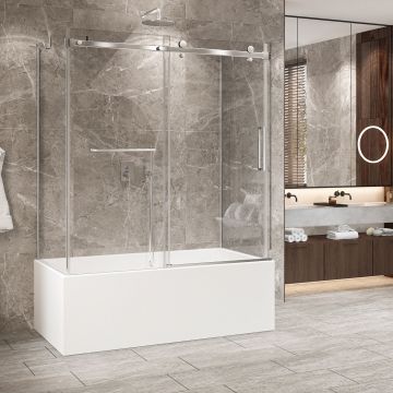 Porte de baignoire 60 po x Bellini 2.0 32 po chrome sur mur