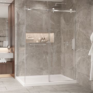 Porte de douche 60 po x Bellini 2.0 42 po en coin chrome fermeture sur mur mur à droite