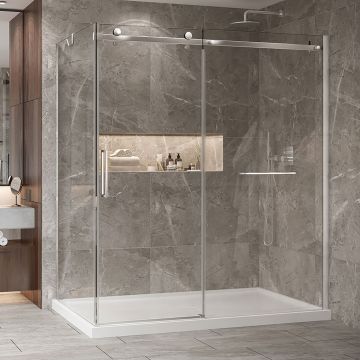 Porte de douche 72 po x Bellini 2.0 42 po en coin chrome fermeture sur retour mur à droite porte à gauche