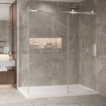 Porte de douche 72 po x Bellini 2.0 42 po en coin chrome fermeture sur mur mur à droite