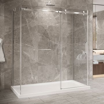 Porte de douche 72 po x Bellini 2.0 42 po chrome sur mur