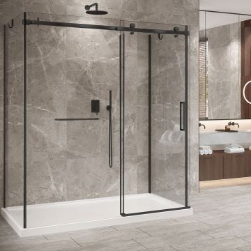 Porte de douche 72 po x Bellini 2.0 42 po noir mat sur mur