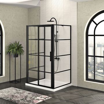 Porte de douche 48 po x Mecanex 42 po noir mat sur mur porte à droite