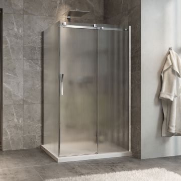 Porte de douche 48 po x Minia 36 po en coin chrome fermeture sur retour mur à droite porte à gauche en chrome et verre flûte