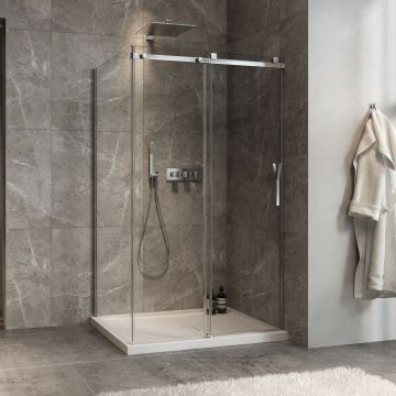 Porte de douche 48 po x Minia 36 po en coin chrome fermeture sur mur mur à droite porte à droite