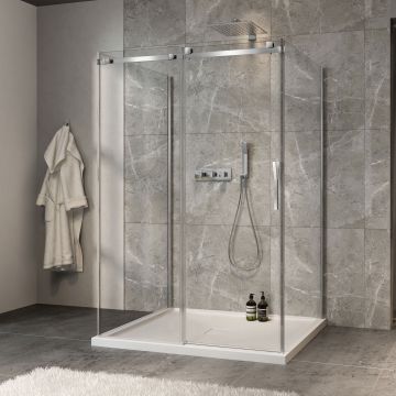 Porte de douche 54 po x Minia 42 po chrome sur mur