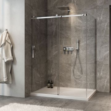 Porte de douche 60 po x Minia 32 po en coin chrome fermeture sur mur mur à gauche porte à gauche