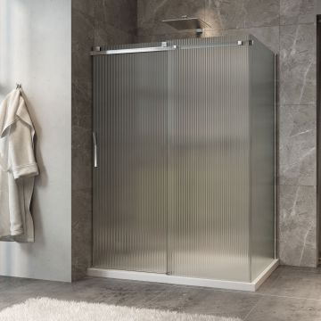 Porte de douche 60 po x Minia 32 po en coin chrome fermeture sur mur mur à gauche porte à gauche en chrome et verre flûte