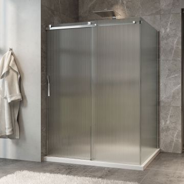 Porte de douche 60 po x Minia 42 po en coin chrome fermeture sur mur mur à gauche porte à gauche en chrome et verre flûte