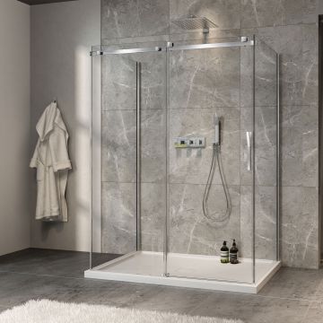 Porte de douche 60 po x Minia 32 po chrome sur mur