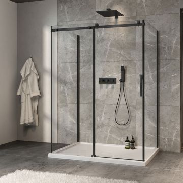 Porte de douche 60 po x Minia 32 po noir mat sur mur
