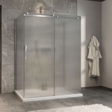 Porte de douche 60 po x Minia 36 po chrome sur mur porte à gauche en chrome et verre flûte