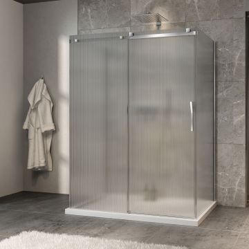 Porte de douche 60 po x Minia 36 po chrome sur mur porte à droite en chrome et verre flûte