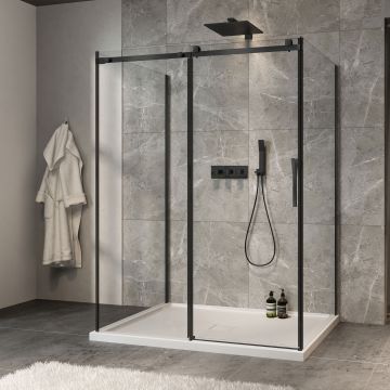 Porte de douche 60 po x Minia 42 po noir mat sur mur