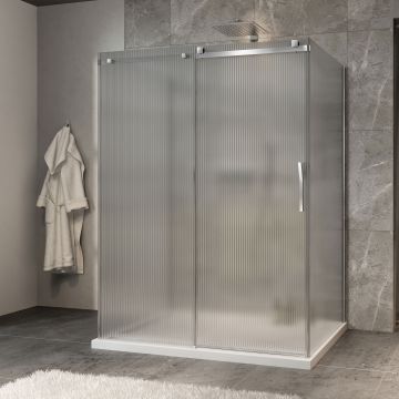 Porte de douche 60 po x Minia 42 po chrome sur mur porte à droite en chrome et verre flûte