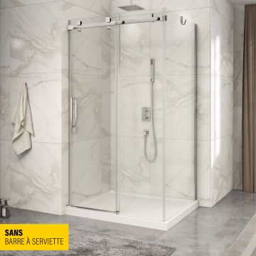 Porte de douche 48 po x Piazza 32 po en coin chrome fermeture sur mur mur à gauche porte à gauche