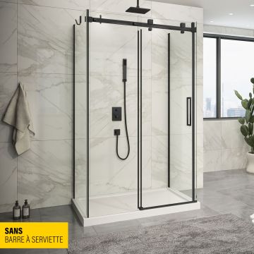 Porte de douche 48 po x Piazza 36 po noir mat sur mur
