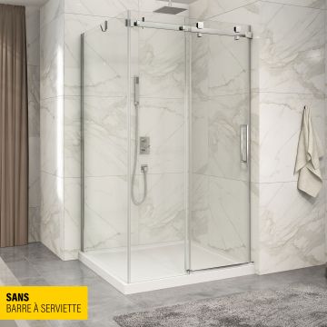 Porte de douche 48 po x Piazza 42 po en coin chrome fermeture sur mur mur à droite