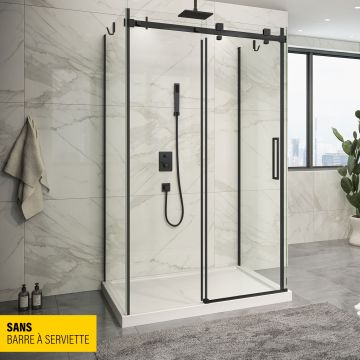 Porte de douche 48 po x Piazza 42 po noir mat sur mur