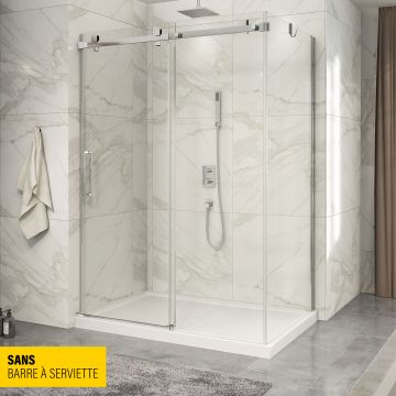 Porte de douche 60 po x Piazza 32 po en coin chrome fermeture sur mur mur à gauche porte à gauche