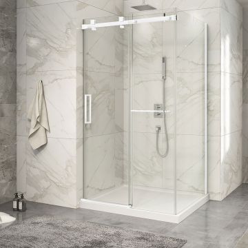 Porte de douche 48 po x Piazza 2.0 36 po en coin blanc mat fermeture sur mur mur à gauche porte à gauche