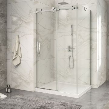 Porte de douche 48 po x Piazza 2.0 36 po en coin chrome fermeture sur mur mur à gauche porte à gauche