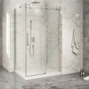Porte de douche 48 po x Piazza 2.0 32 po en coin chrome fermeture sur retour mur à droite porte à gauche