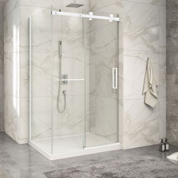 Porte de douche 48 po x Piazza 2.0 32 po en coin blanc mat fermeture sur mur mur à droite porte à droite