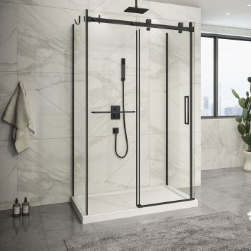 Porte de douche 48 po x Piazza 2.0 32 po noir mat sur mur