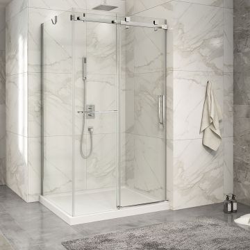 Porte de douche 48 po x Piazza 2.0 36 po en coin chrome fermeture sur mur mur à droite