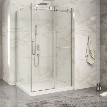 Porte de douche 48 po x Piazza 2.0 42 po en coin chrome fermeture sur retour mur à droite porte à gauche