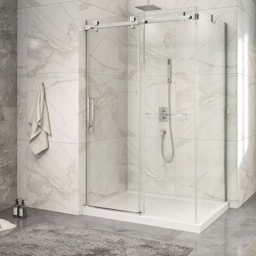 Porte de douche 54 po x Piazza 2.0 36 po en coin chrome fermeture sur mur mur à gauche porte à gauche
