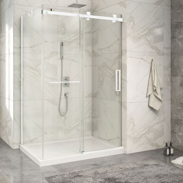 Porte de douche 54 po x Piazza 2.0 32 po en coin blanc mat fermeture sur mur mur à droite porte à droite