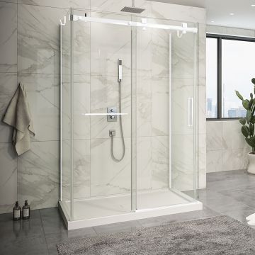 Porte de douche 54 po x Piazza 2.0 32 po blanc mat sur mur