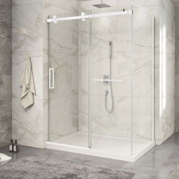 Porte de douche 60 po x Piazza 2.0 36 po en coin blanc mat fermeture sur mur mur à gauche porte à gauche