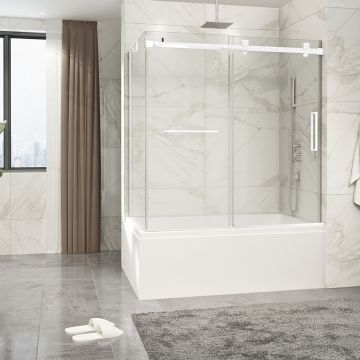 Porte de baignoire 60 po x Piazza 2.0 32 po en coin blanc mat fermeture sur mur mur à droite porte à droite