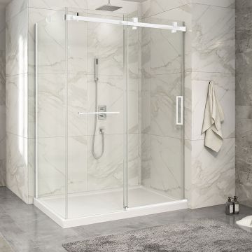 Porte de douche 60 po x Piazza 2.0 32 po en coin blanc mat fermeture sur mur mur à droite porte à droite