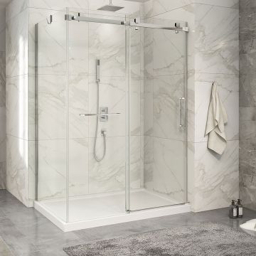 Porte de douche 60 po x Piazza 2.0 32 po en coin chrome fermeture sur mur mur à droite porte à droite