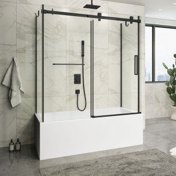 Porte de baignoire 60 po x Piazza 2.0 32 po noir mat sur mur