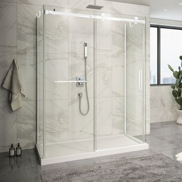 Porte de douche 60 po x Piazza 2.0 32 po blanc mat sur mur