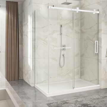 Porte de douche 60 po x Piazza 2.0 36 po en coin blanc mat fermeture sur mur mur à droite