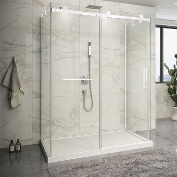 Porte de douche 60 po x Piazza 2.0 42 po blanc mat sur mur