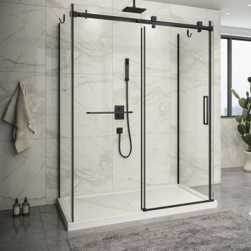 Porte de douche 60 po x Piazza 2.0 42 po noir mat sur mur