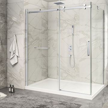 Porte de douche 72 po x Piazza 2.0 42 po en coin chrome fermeture sur retour mur à gauche porte à droite