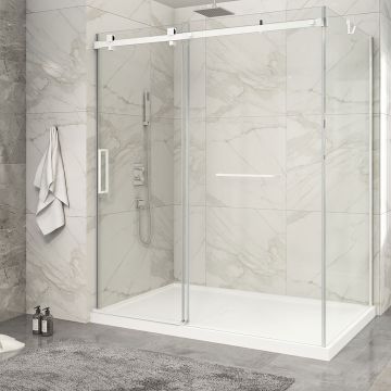 Porte de douche 72 po x Piazza 2.0 42 po en coin blanc mat fermeture sur mur mur à gauche porte à gauche