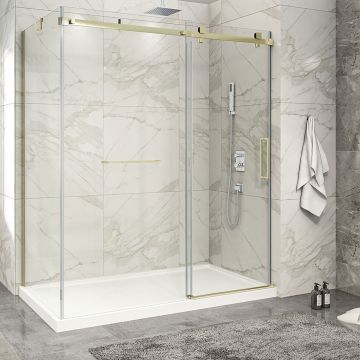 Porte de douche 72 po x Piazza 2.0 36 po en coin or brossé fermeture sur mur mur à droite en or brossé
